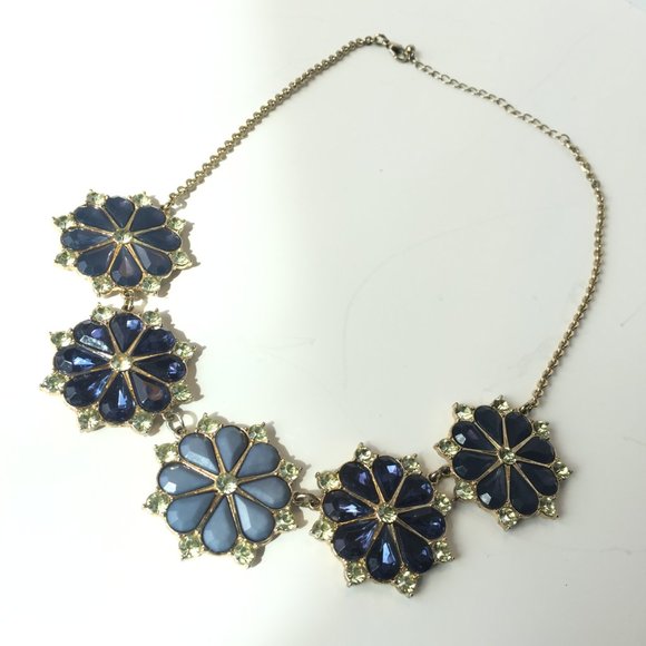 💙💚Goldtone/Blue/Lt. Green Statement Necklace💚💙 - Picture 3 of 4